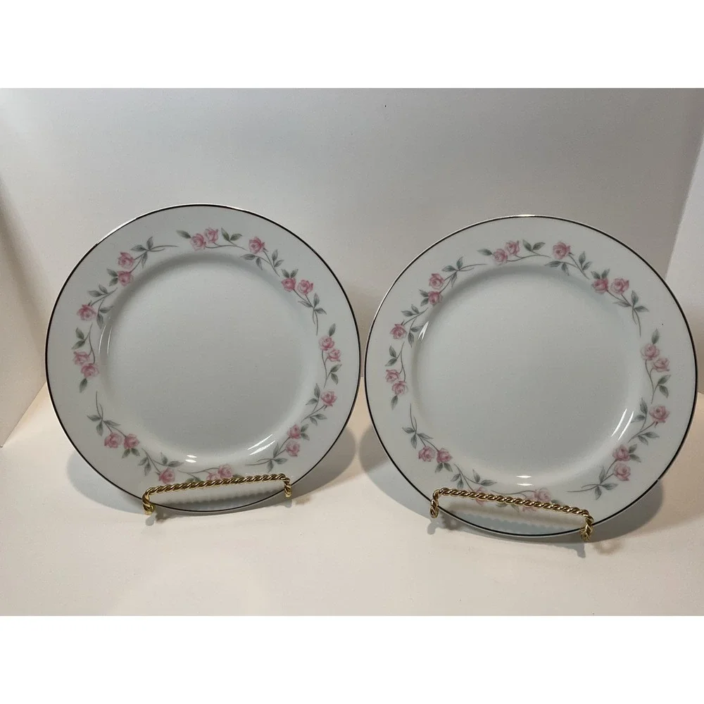 Rose‎ China Japan Nancy Rose Floral Silver Rim Dinner Plates Set of 6